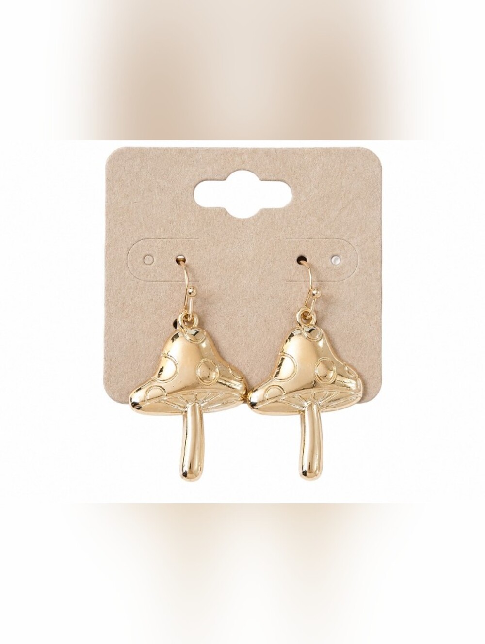 Fashion Jewelry Gold Tone Novelty Quirky Dangle Drop Gold Mushroom Earrings